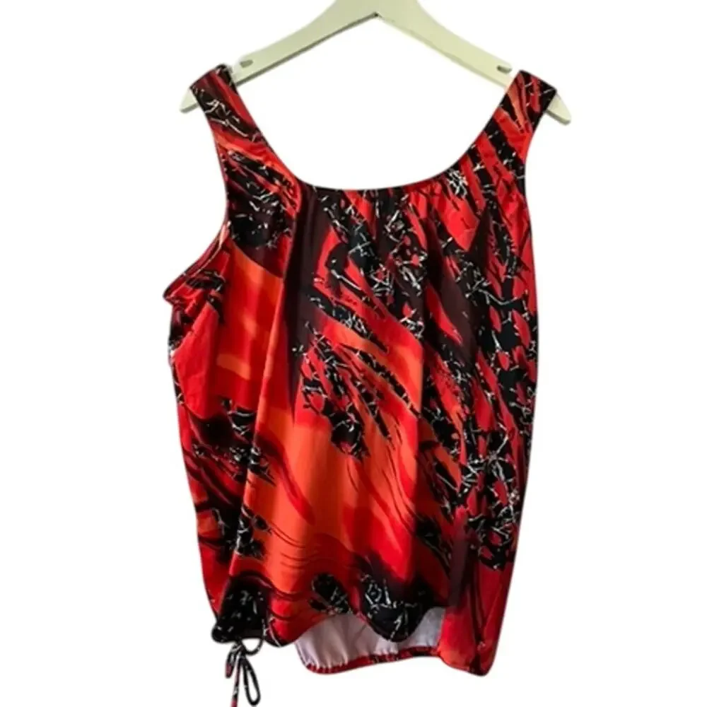 T.H.E. Swimwear Red & Coral Padded Tankini Top with Tie Hem Women's Size 22W